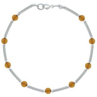 Sterling Silver .925 Genuine Amber Stone Bar and Bead Bracelet: Link Bracelets: Jewelry