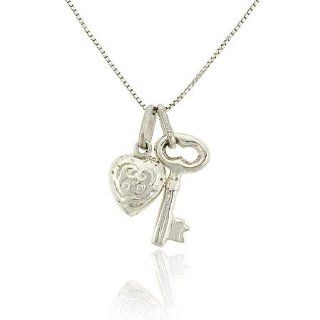 Sterling Silver .925 Old Fashioned Key puffed Heart Charms Pendant: Jewelry