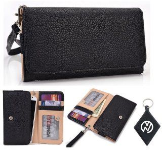 Nokia Lumia (Fits all Nokia Lumia models including 900, 920, 925, 928 ) Wallet Wristlet Clutch with Coin Money Zipper Pocket and Three ID Credit Card Compartments. Includes one Detachable Wrist Strap. Color Black + NuVur ™ Keychain (ESMLMTKK) Toys 