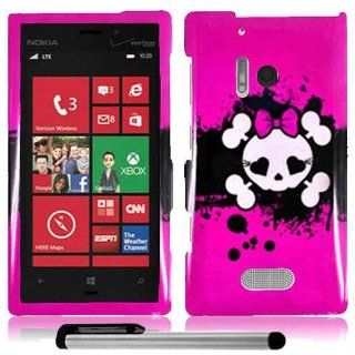 Pretty & Cute Pink Skull Girl Artistic Design Protector Hard Cover Case for Nokia Lumia 928 (Verizon) Microsoft Windows Phone 8 + Free 1 Garnet House New 4"L Silver Stylus Touch Screen Pen Cell Phones & Accessories