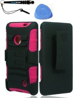 IMAGITOUCH(TM) 3 Item Combo Nokia 521 Lumia(T Mobile) Hybrid H Stand w Holster Hot Pink Snap On Hard Case Shell Cover Phone Protector Faceplate (Stylus pen, Pry Tool, Phone Cover): Cell Phones & Accessories