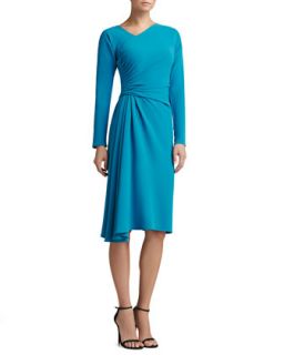 Womens Luxe Crepe Asymmetric Wrap Dress with Long Dolman Sleeves   St. John
