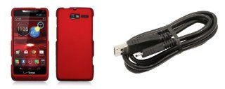 Motorola Droid Razr M XT907 (Verizon) Premium Combo Pack   Red Hard Shield Case + Atom LED Keychain + Micro USB Cable: Cell Phones & Accessories