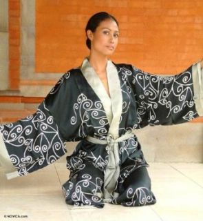 Silk batik robe, 'Balinese Symphony': Clothing