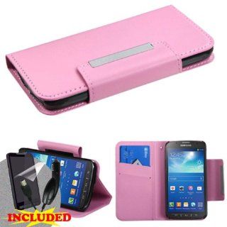 Samsung Galaxy S4 ACTIVE i537 i9295 (AT&T) One Piece Flip/Fold Over Wallet ID Holder Case Cover w. Magnetic Latch, Pink + SCREEN PROTECTOR & CAR CHARGER: Cell Phones & Accessories