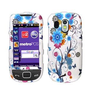 Hard Plastic Snap on Cover Fits Samsung R860 R850 Caliber Blue Flower and Butterfly Rubberized US Cellular, MetroPCS: Cell Phones & Accessories