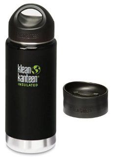 Klean Kanteen Wide Mouth Insulated Bottle with 2 Caps (Stainless Loop Cap and Cafe Cap)   Black Eclipse 16 oz.: Kitchen & Dining