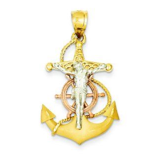 14K Tri Color Gold Mariners Cross Pendant Charm Jewelry: Jewelry