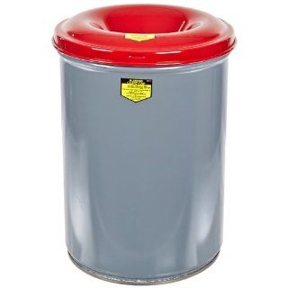 Justrite 26412 Cease Fire Steel Waste Receptacle Drum with Red Steel Head, 12 Gallon Capacity, 14 1/2" OD x 21" Height, Gray: Industrial & Scientific