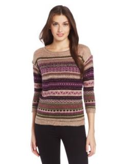 Design History Women's Jacquard Stripe Sweater, Heather Biscuit Combo, Small at  Womens Clothing store: Pullover Sweaters