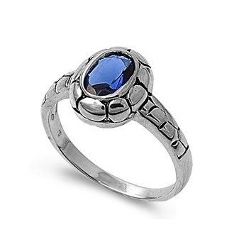 Spotted Round Sapphire CZ Ring 12MM Sterling Silver 925: Jewelry