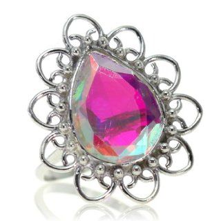Rainbow Mystic Topaz Women Ring (size: 5.50) Handmade 925 Sterling Silver hand cut Rainbow Mystic Topaz color Multicolour 4g, Nickel and Cadmium Free, artisan unique handcrafted silver ring jewelry for women   one of a kind world wide item with original Ra