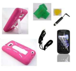 Pink White Armor hybrid kickstand Faceplate Cover Phone Case + Car Charger + Yellow Pry Tool + Screen Protector + Stylus Pen + Extreme Band For Samsung Galaxy S2 S959 S959G SGH S959G: Cell Phones & Accessories