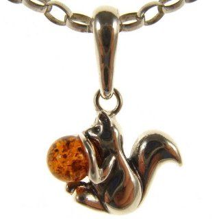 BALTIC AMBER AND STERLING SILVER 925 DESIGNER COGNAC SQUIRREL PENDANT JEWELLERY JEWELRY (NO CHAIN): Jewelry