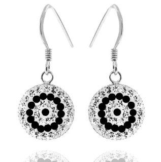 Sterling Silver 925 Round shape Black and Clear Crystal Ferido Dangle Earrings: Jewelry