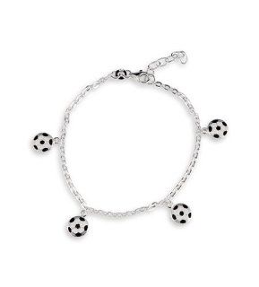925 Sterling Silver Black White Soccer Ankle Bracelet: Body Piercing Jewelry: Jewelry