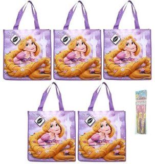 Disney Tangled Rapunzel Reusable Tote Bag 14x15x6 Inch (Pack of 5) Bonus 6 Wood Pencils: Toys & Games