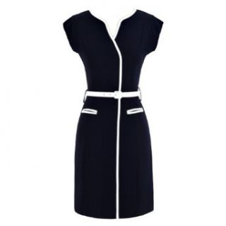 Fashion Womens Black Stripe Pocket Back Zipper Belt Above Knee Slim Dress 8P at  Womens Clothing store: