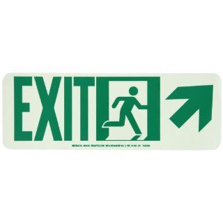 Brady 81818 Glow In The Dark High Intensity Self Sticking Polyester Glow In The Dark Safety Guidance Sign   Nyc Approved, 5" X 14", Legend "Exit (W/Running Man   Arrow Right Up)" Industrial Warning Signs