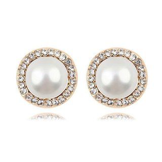 Rarelove Swarovski Elements Crystal White Pearl Round Stud Earrings: Jewelry