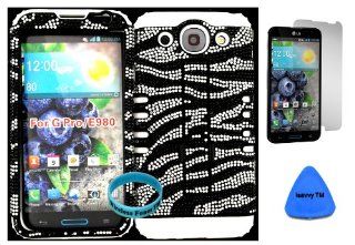 LG Optimus G Pro E980 Black and Silver Zebra Bling Plastic Snap on + White Silicone Kickstand Cover Case (Included: Wristband, Screen Protector and Pry Tool Exclusively By Wirelessfones TM): Cell Phones & Accessories