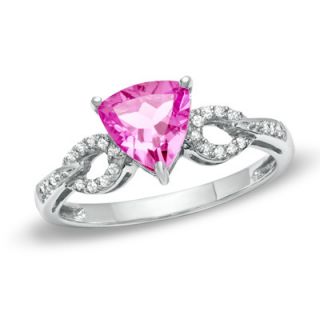 0mm Trillion Cut Lab Created Pink Sapphire and Diamond Accent Ring