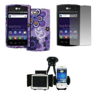 EMPIRE LG Optimus M+ MS695 Design Case Cover (Purple Flower Power Design Splatter) + Car Windshield Mounts + Screen Protector [EMPIRE Packaging]: Cell Phones & Accessories