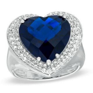 Heart Shaped Lab Created Sapphire and White Sapphire Ring in Sterling