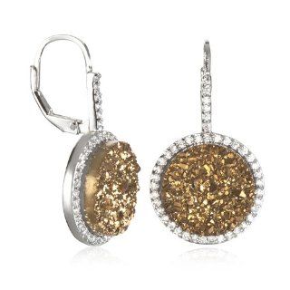Gold Drusy Drop Earring: Dangle Earrings: Jewelry