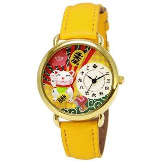 Cute! Deco (Decoration) Watch from Japan Good Luck Cat White BG965 YE: Watches