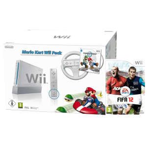 White Nintendo Wii Console Bundle: (Mario Kart Pack Plus with FIFA 12)      Games Consoles