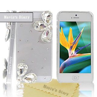 Mavis's Diary New 3D Handmade Bling White Crystal Rhinestone Case Hard Clear for Iphone 5 with Soft Clean Cloth: Cell Phones & Accessories