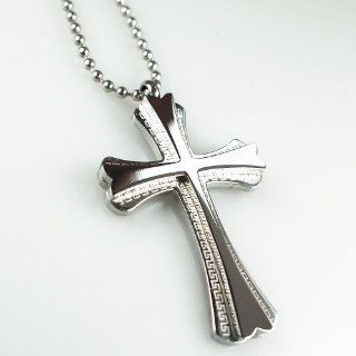 Fashion Punk Rock Mens 316L Silver Stainless Steel Polished Ball Chain Black Cross Necklaces Pendants : Other Products : Everything Else