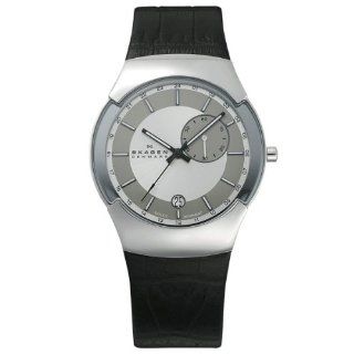 Skagen Men's 983XLSLBC Black Label Stainless Steel, Black Leather Band, Gmt Dual Times Zone Watch at  Men's Watch store.