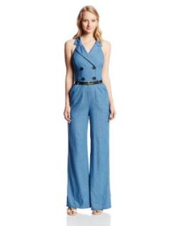 XOXO Juniors Chambray Double Breast Belted Jumpsuit: Clothing