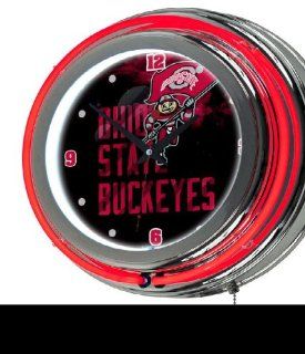 NCAA Ohio State Buckeyes Smoking Brutus Chrome Double Ring Neon Clock : Sports & Outdoors