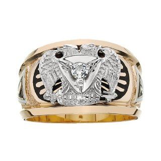 10k Yellow Gold 32 Degree Scottish Right Diamond Masonic Ring: Jewelry