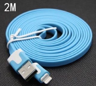Blue High Quality 2M Long Flat USB Data Sync Charging Cable Cord for iPhone 5,5S, iPad mini 4th, iPod touch 5, nano: Cell Phones & Accessories