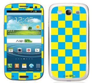 SlapArt blue and yellow checkered pattern skin vinyl sticker decal for Samsung Galaxy SIII S3: Cell Phones & Accessories