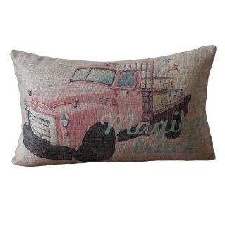 Retro Pink Pickup truck Print Rectangular Throw Pillows 30CMx45CM Lumbar Cushions Linen Decoative Pillows  