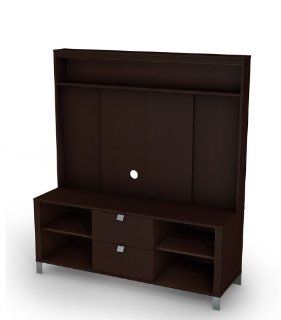 South Shore Cakao 2 Drawer TV Stand with Hutch in Chocolate Finish   Home Entertainment Centers