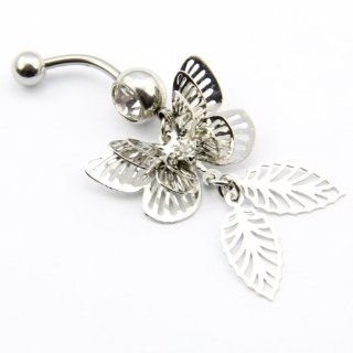 316L Surgical Steel 14 Guage Clear Gem Crystal Hollow 3D Lively 3 Wings Butterfly Navel Belly Ring Bar Stud Barbell Body Piercing Jewelry: Jewelry