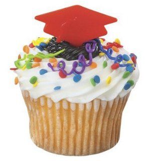 RED GRADUATION Grad CAP Hat (12) Party Cupcake Cake Topper Decors Pop Pics Picks: Kitchen & Dining