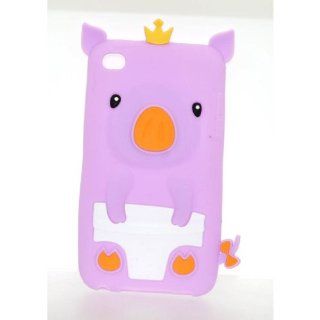 Apple Ipod Touch 4th Generation Light Purple King Pig Design Soft Silicone 3D Case plus Screen Protector : MP3 Players & Accessories
