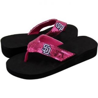 MLB San Diego Padres Ladies Sequin Wedge Flip Flops   Pink (9/10) : Sports Fan Socks : Sports & Outdoors