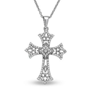 CT. T.W. Diamond Antique Style Cross Pendant in Sterling Silver