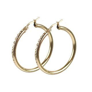Gold over bronze diamond cut hoop earrings by Viva Mia: Jewelry