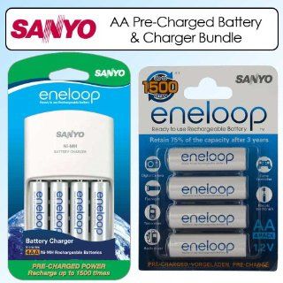 Sanyo Eneloop AA/AAA 4 Position Charger And 4 Rechargeable AA Batteries With Eneloop Rechargeable AA Battery 4 Pack: Electronics