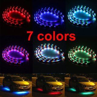 IMAGE 4pcs Waterproof 7 Color LED Car Glow Underbody Neon Lights Strip Car Decorative Light Lamp Bar 2pcs x 24" & 2pcs x 36" Automotive