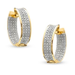 Diamond Accent Huggie Hoop Earrings in Sterling Silver and 18K Gold